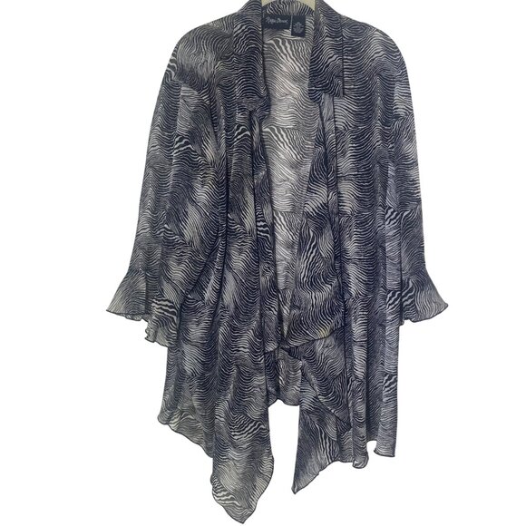 Maggie Barnes Top 2X  Womens Black White Zebra Print Sheer Kimono Cardigan Jacke - Picture 1 of 14